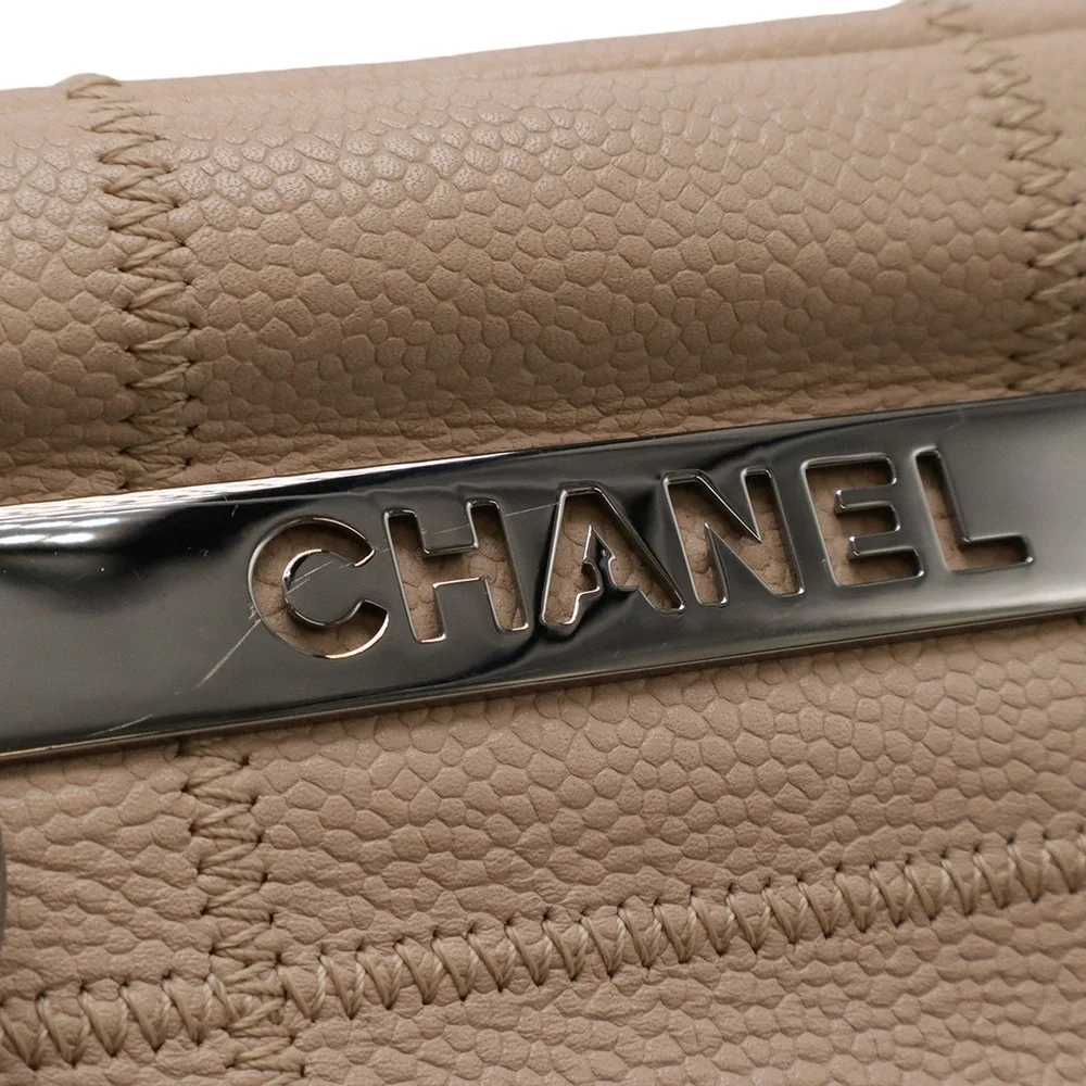 CHANEL Cream Caviar Leather Shoulder Bag